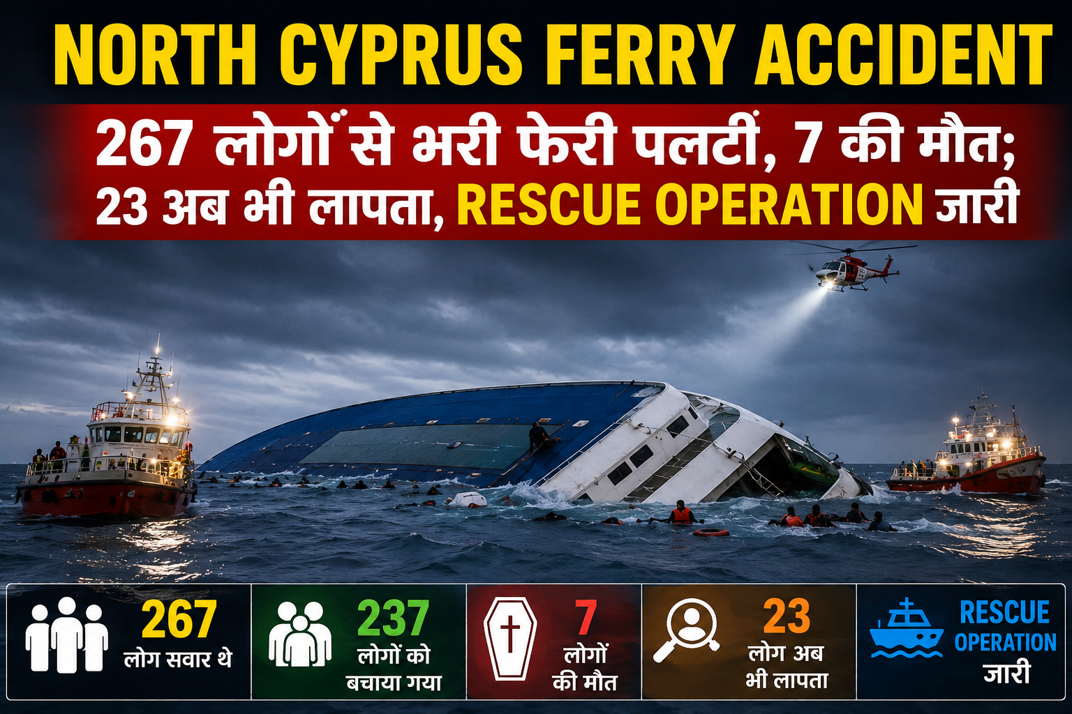 North Cyprus Ferry Accident: 267 लोगों से भरी फेरी पलटी, 7 की मौत; 23 अब भी लापता, Rescue Operation जारी