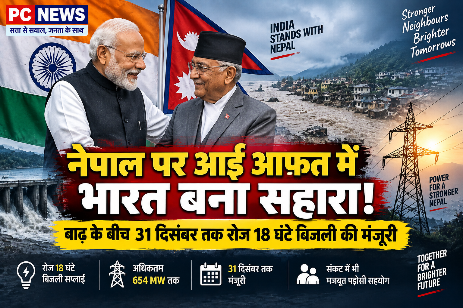 “नेपाल पर आई आफत में भारत बना सहारा! बाढ़ के बीच 31 दिसंबर तक रोज 18 घंटे बिजली की मंजूरी”